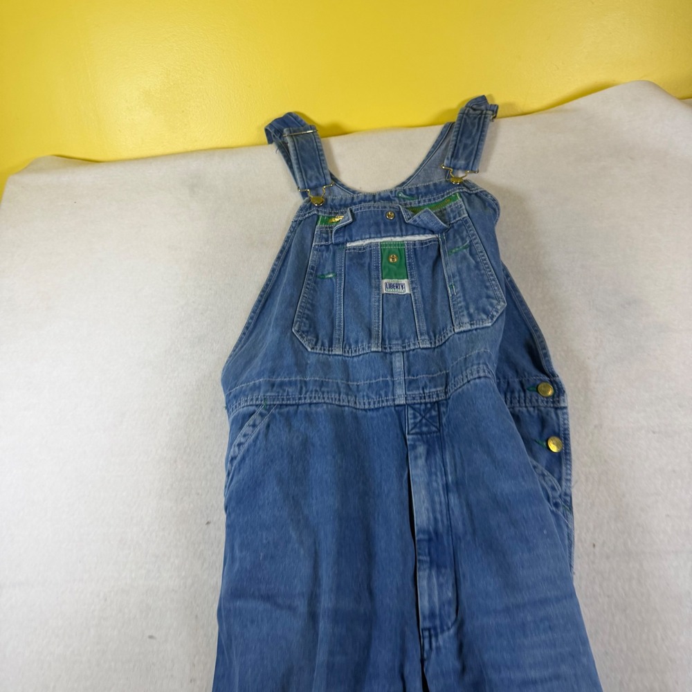 Liberty Mens Blue Denim Bib Overalls Workwear Green Accents 38x30